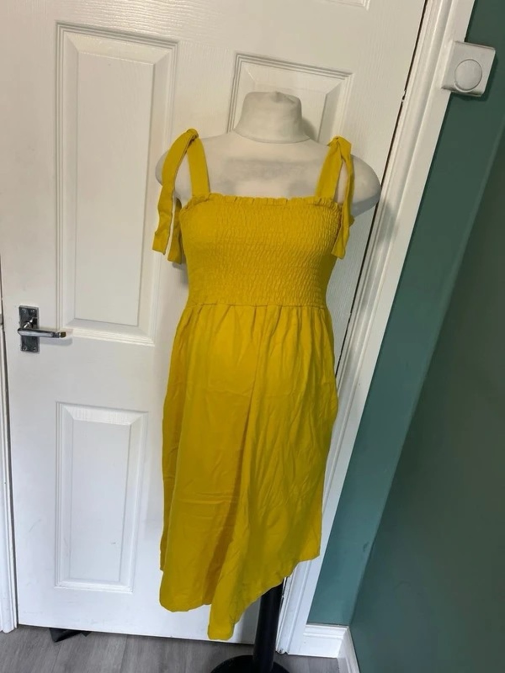 Yellow Tie-Shoulder Smocked Maxi Dress